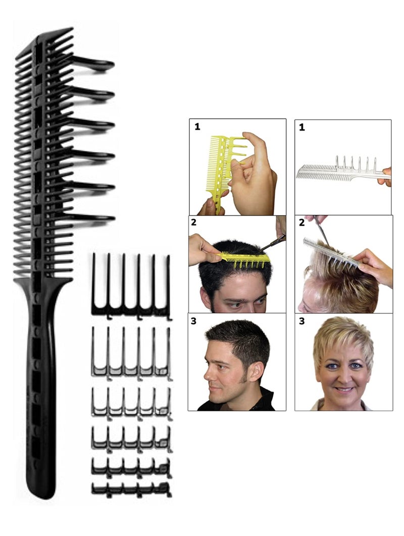 CombPal Scissor Clipper Over Comb Hair Cutting Tool - Barber DIY Home Hair Trimming Guide Comb Set (Classic Set, Black) - Image 2